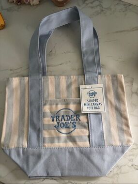 Trader Joe's Light Blue & Cream Striped Canvas Tote
